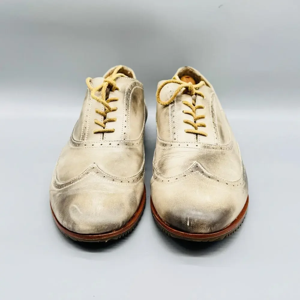 Sorel Shoes Mens 12.5 Beige Leather Wingtip Oxford Brogue Lace Up Casual Sneaker
